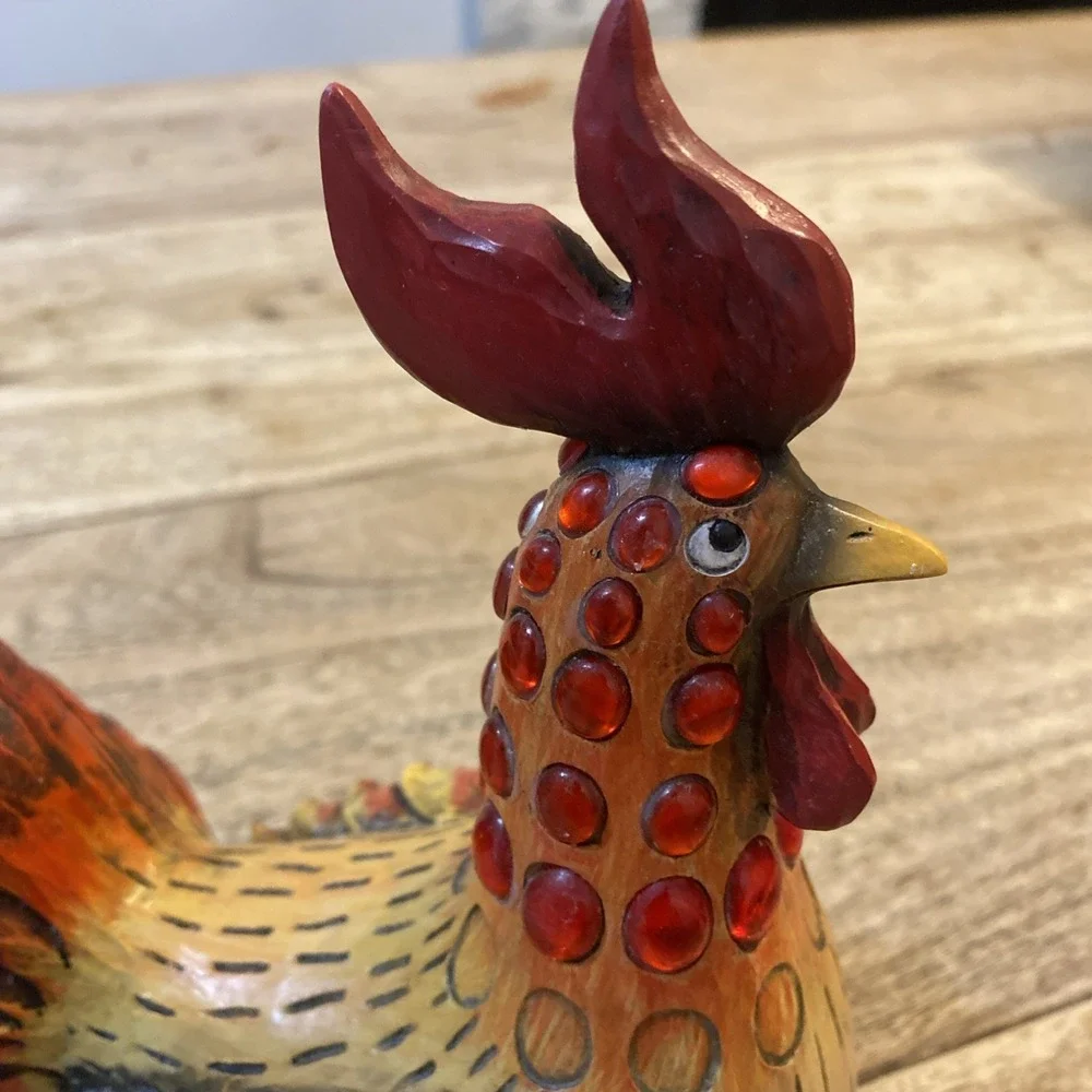 Resin Chicken Bejeweled Rooster Figurine Collectible Sculpture Whimsical 8